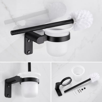 Black Wall-Mounted Bathroom Hardware Set with Towel Racks, Corner Shelves & Toilet Accessories