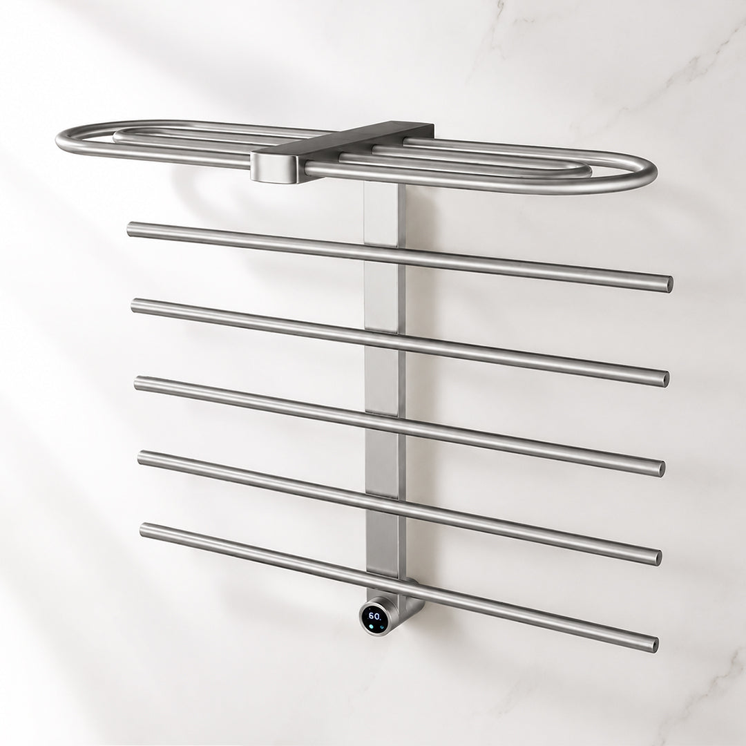 Wall-Mounted Heated Towel Rack with Storage Shelf & Digital Control