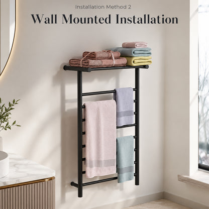 Wall-Mounted Stainless Steel Electric Heated Towel Rack with Top Shelf