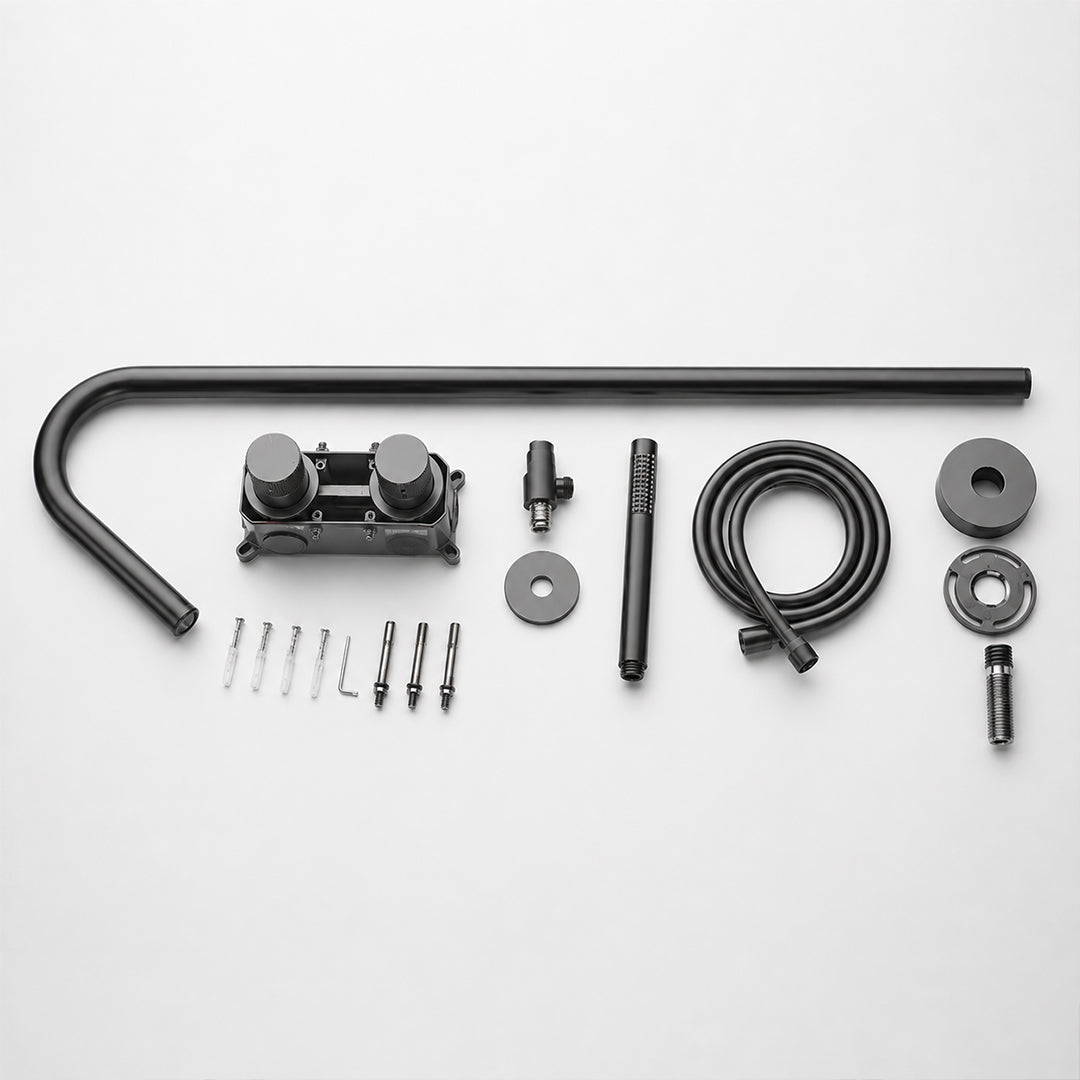 Floor-Mounted Bathtub Faucet with Concealed Controls and Handheld Shower
