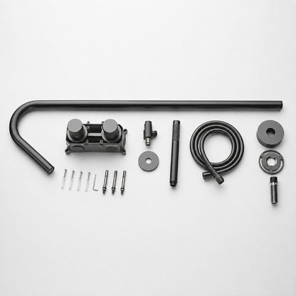 Floor-Mounted Bathtub Faucet with Concealed Controls and Handheld Shower