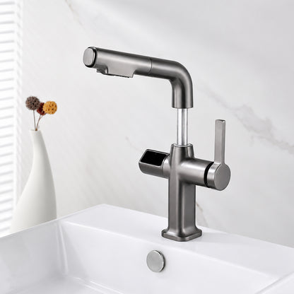 Digital Temperature Display Pull-Out Bathroom Faucet with Handheld Sprayer