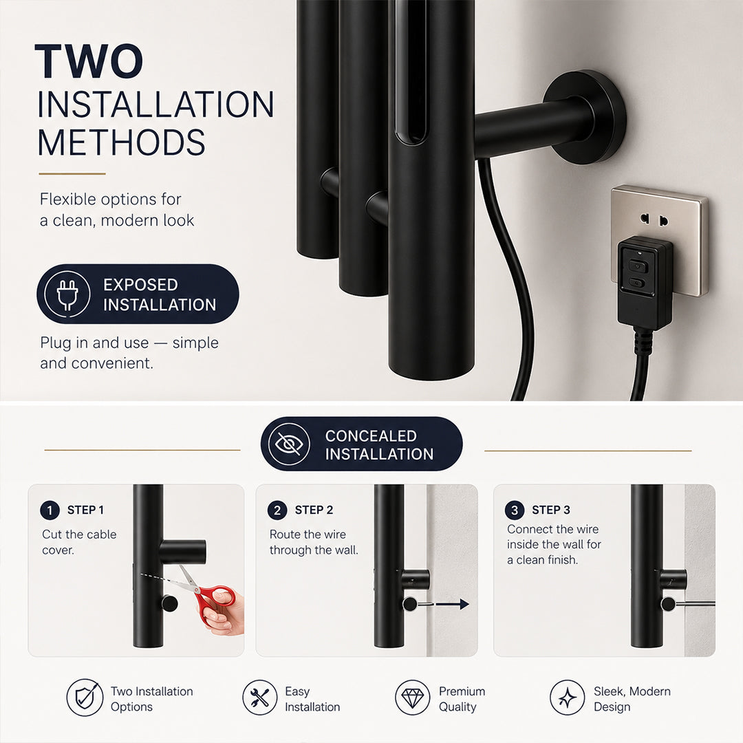 Stainless Steel Electric Heated Towel Rack with Hooks