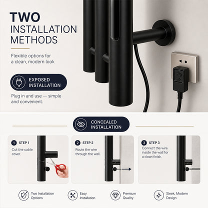 Stainless Steel Electric Heated Towel Rack with Hooks