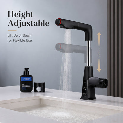 Digital Display Pull-Out Bathroom Sink Faucet with Dual Spray Modes