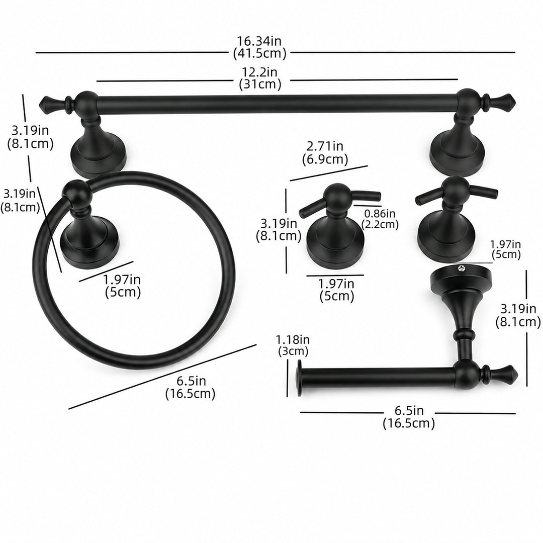 5-Piece Wall-Mounted Bathroom Hardware Set with Towel Bar, Ring & Hooks