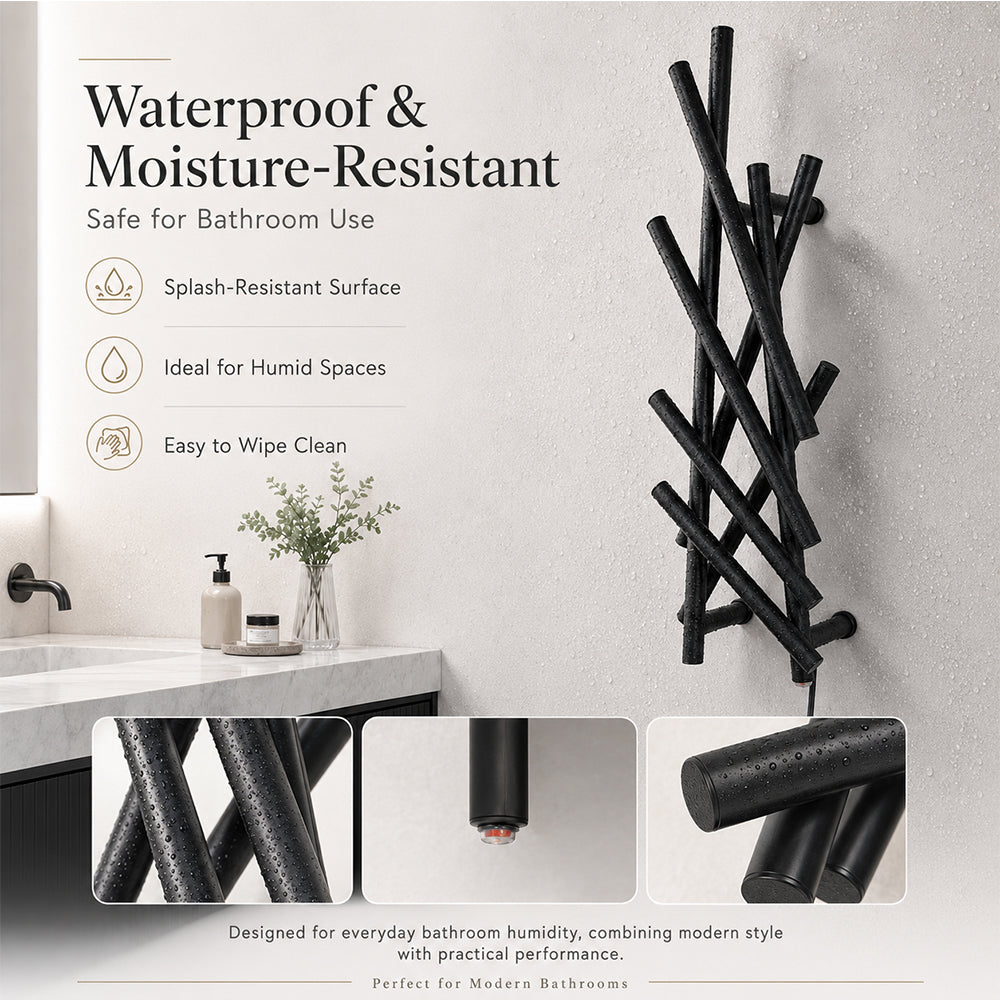 Modern Branch-Style Electric Heated Towel Rack – Matte Black