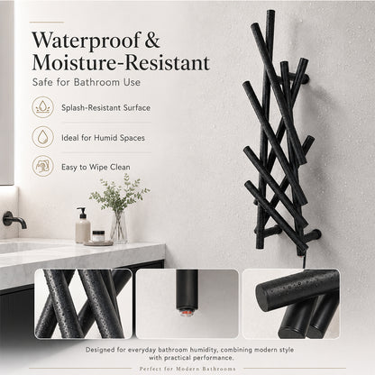 Modern Branch-Style Electric Heated Towel Rack – Matte Black