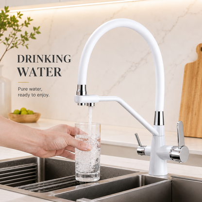 Brass High-Arc 3-Way Kitchen Faucet with Separate Purified Water Outlet