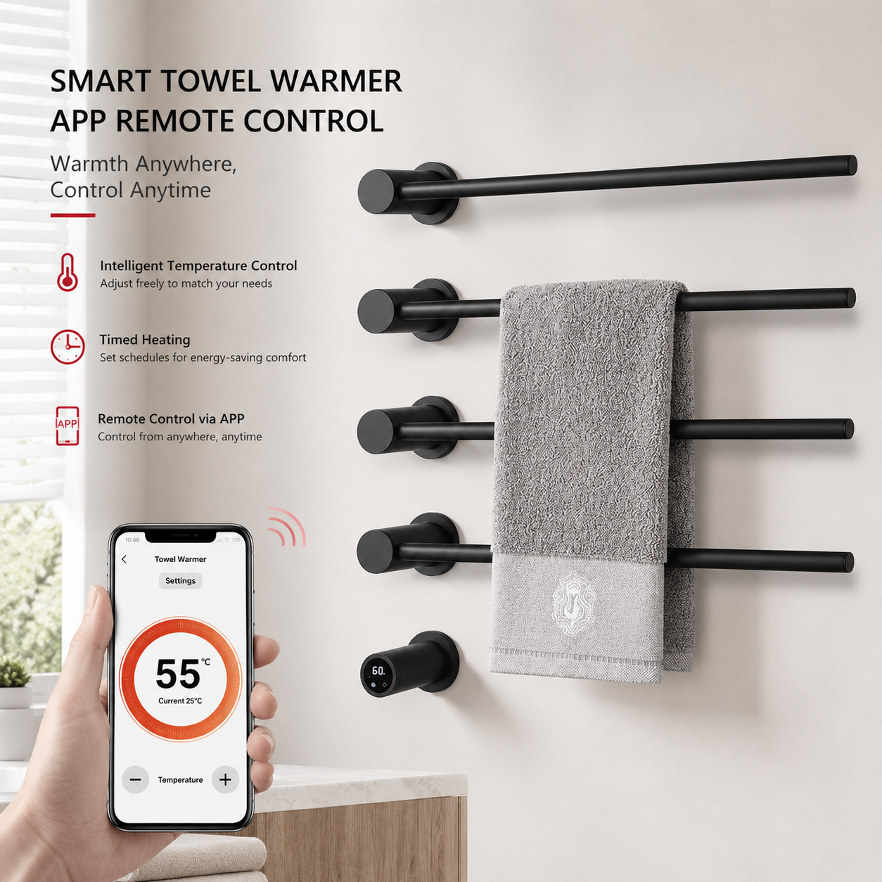 Stainless Steel Bathroom Towel Warmers,Heated Towel Rack Concealed installation