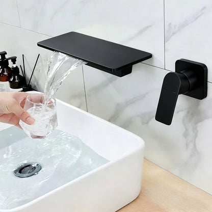 Brass Wall-Mounted Basin Faucet  Modern Waterfall Luxury Bathroom Sink Faucet