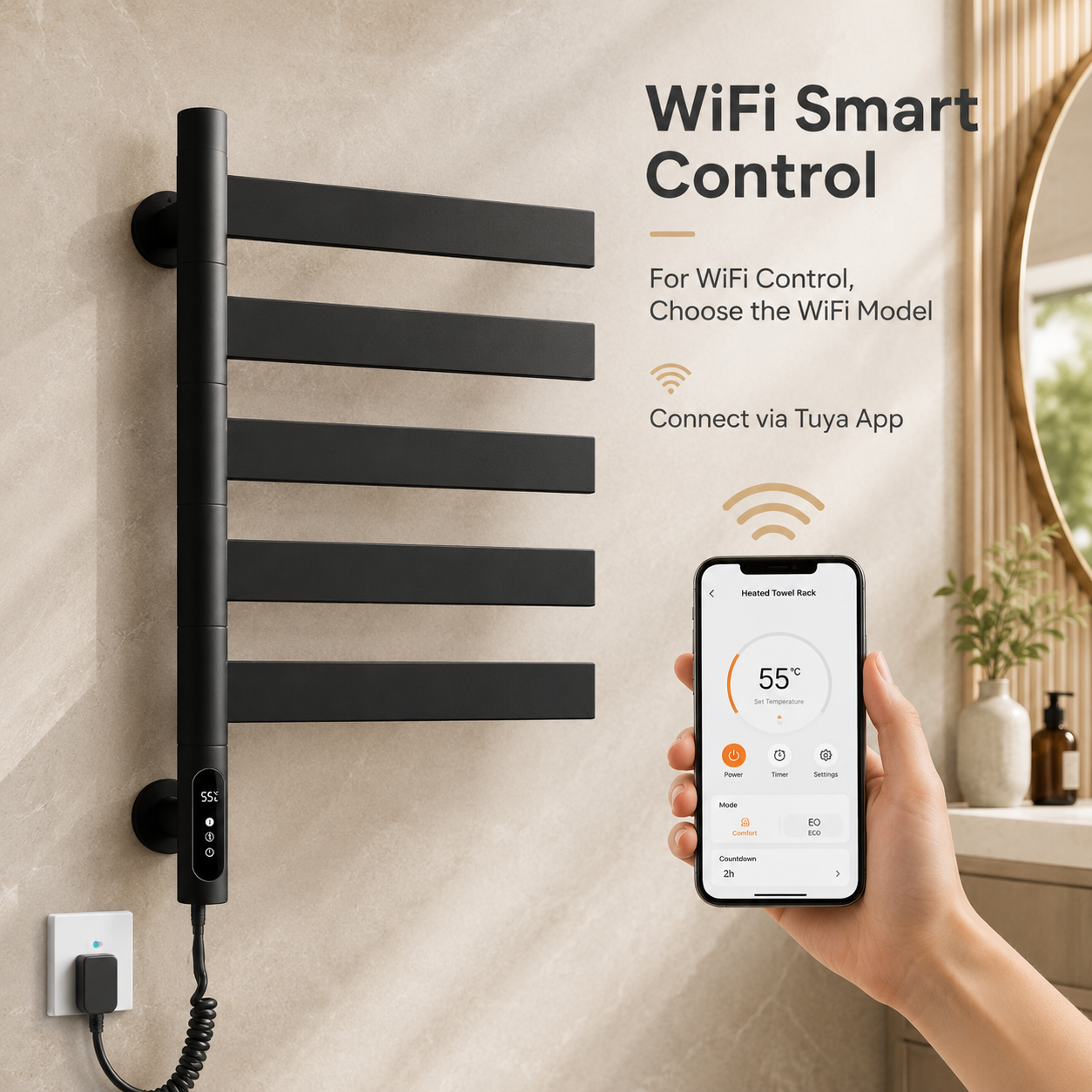 Swivel Electric Heated Towel Rack with Timer