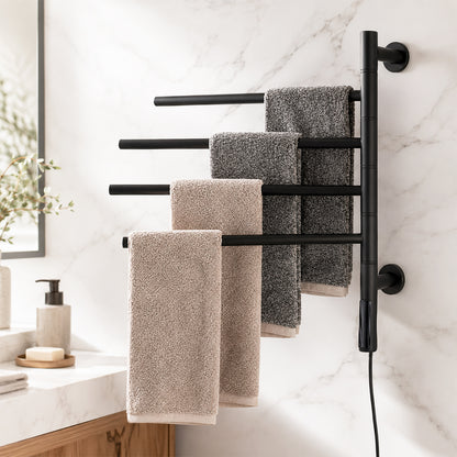 Wall-Mounted Rotating Heated Towel Rack with 4 Swivel Bars