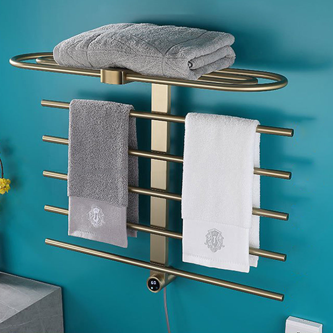 Wall-Mounted Heated Towel Rack with Storage Shelf & Digital Control