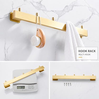 Wall Mounted Bruhsed Gold Bathroom Hardware Set with Towel Rack, Hooks & Toilet Paper Holder