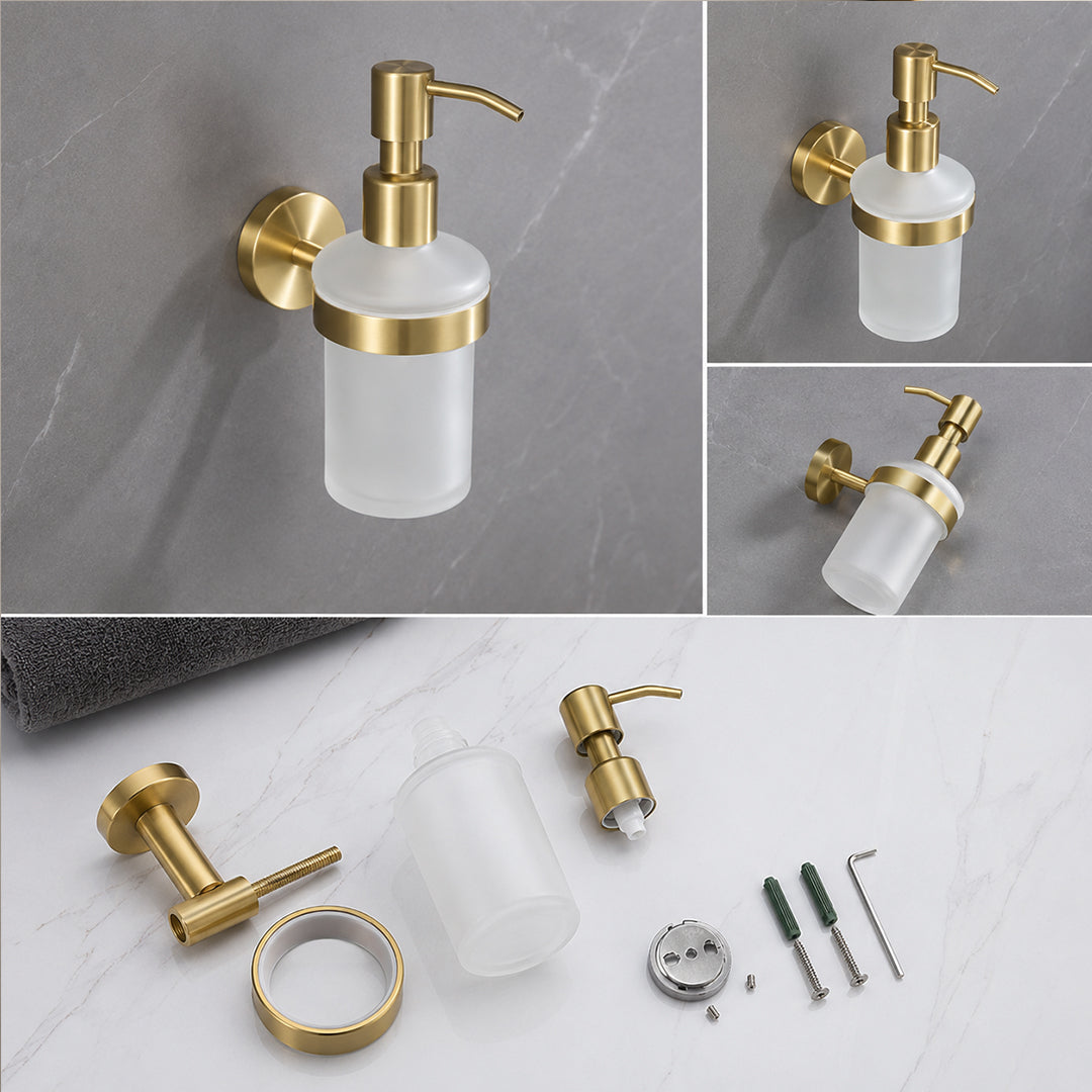 Brushed Gold Wall-Mounted Bathroom Hardware Set with Towel Bars, Shelf & Accessories