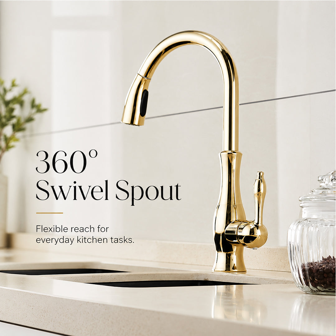High-Arc Pull-Out Kitchen Faucet with Dual-Function Sprayer and 360° Swivel Spout