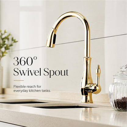 High-Arc Pull-Out Kitchen Faucet with Dual-Function Sprayer and 360° Swivel Spout