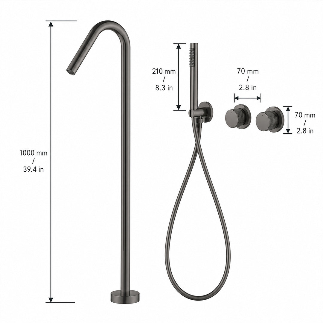 Floor-Mounted Bathtub Faucet with Concealed Controls and Handheld Shower