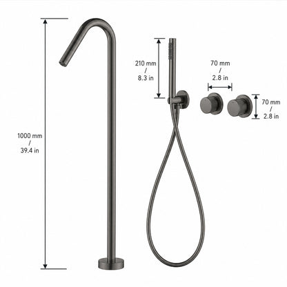 Floor-Mounted Bathtub Faucet with Concealed Controls and Handheld Shower
