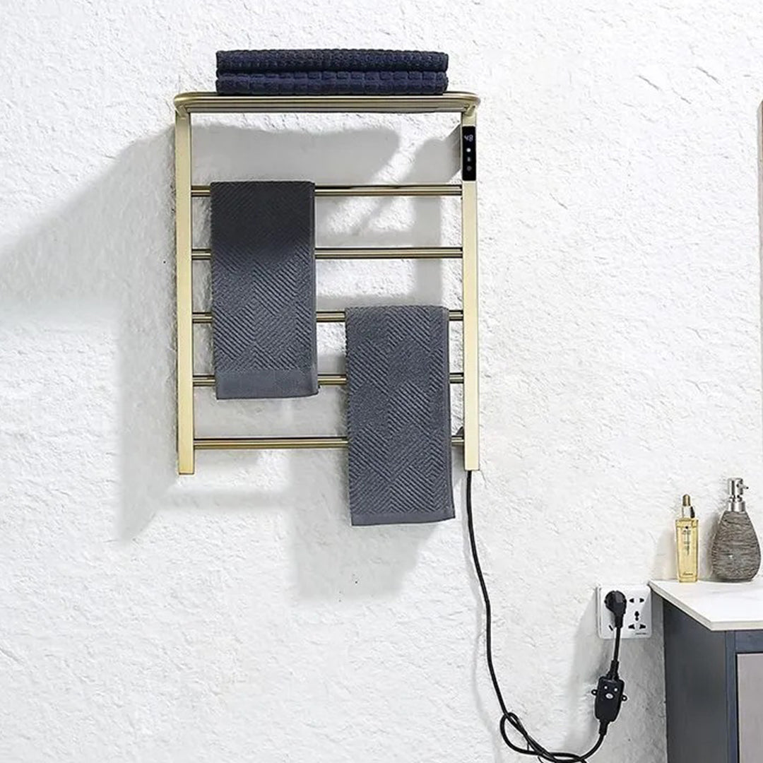 Wall Mounted Heated Towel Rack with Top Shelf, Timer & Temperature Control