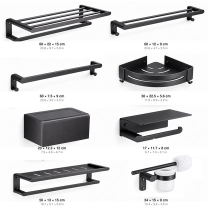 Black Wall-Mounted Bathroom Hardware Set with Towel Racks, Corner Shelves & Toilet Accessories