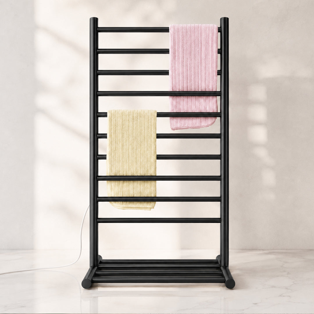 Wall-Mounted Stainless Steel Electric Heated Towel Rack with Top Shelf