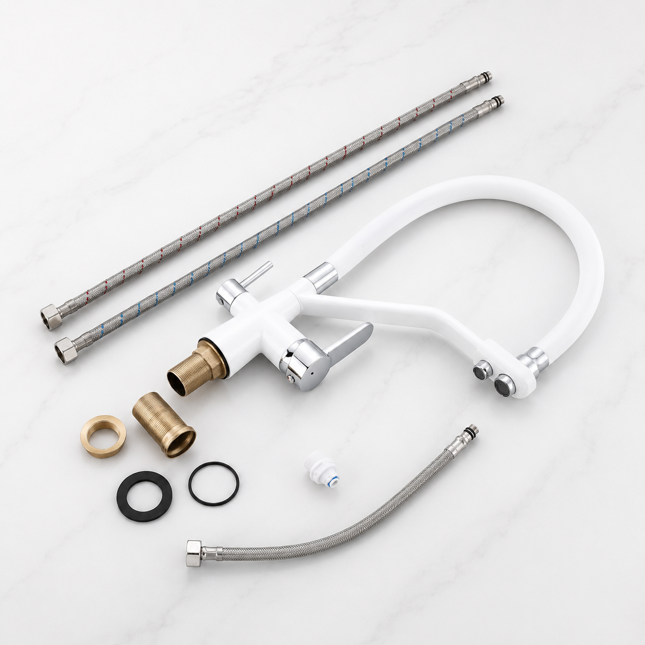 Brass High-Arc 3-Way Kitchen Faucet with Separate Purified Water Outlet