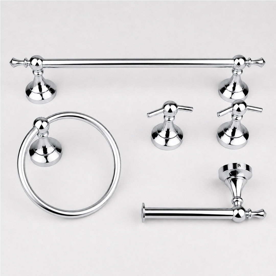 5-Piece Wall-Mounted Bathroom Hardware Set with Towel Bar, Ring & Hooks