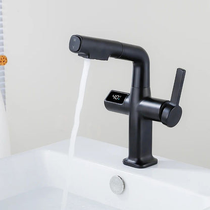 Digital Temperature Display Pull-Out Bathroom Faucet with Handheld Sprayer