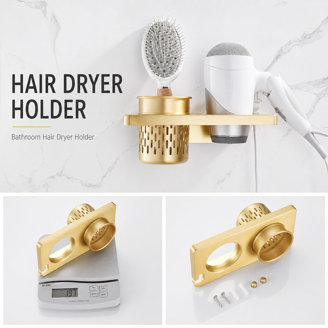Wall Mounted Bruhsed Gold Bathroom Hardware Set with Towel Rack, Hooks & Toilet Paper Holder