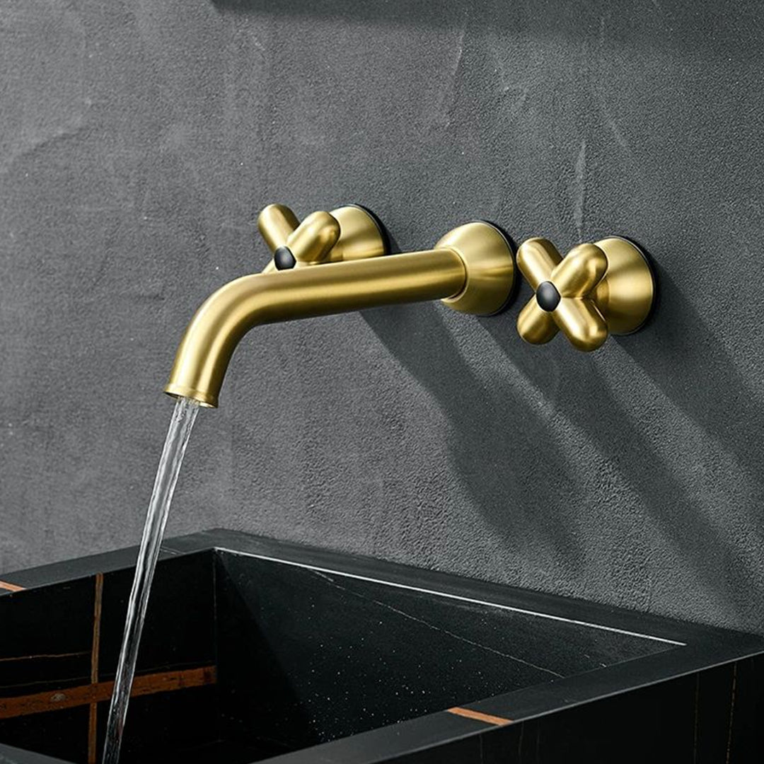 Wall-Mounted Bathroom Sink Faucet with Cross Handles