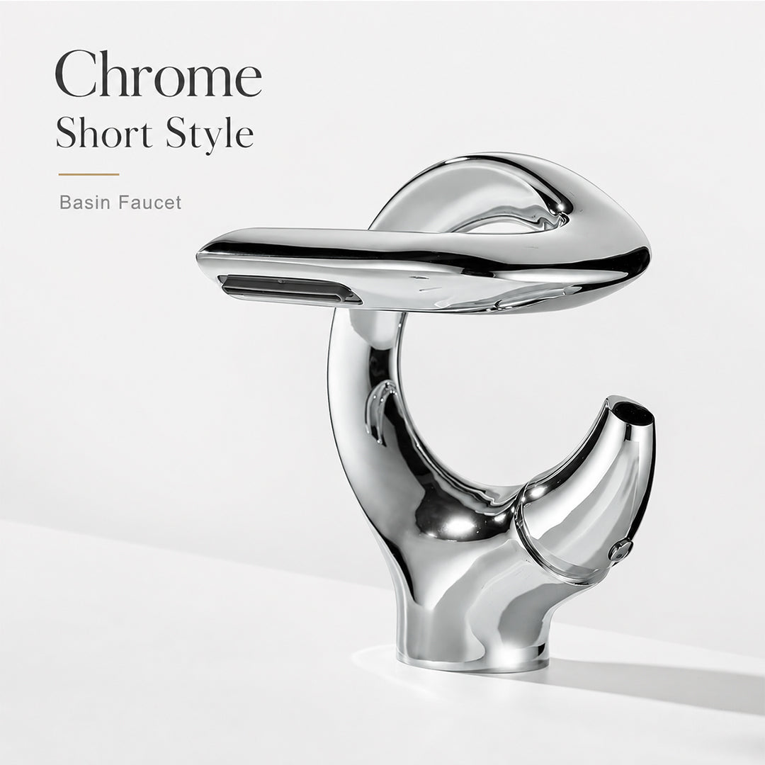 Brass Waterfall Bathroom Sink Faucet with Sculptural Design
