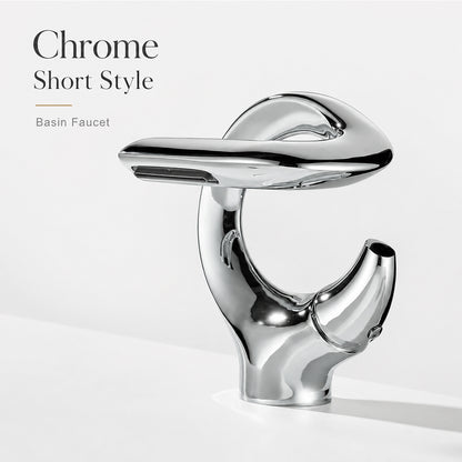 Brass Waterfall Bathroom Sink Faucet with Sculptural Design