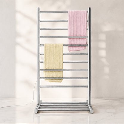 Wall-Mounted Stainless Steel Electric Heated Towel Rack with Top Shelf