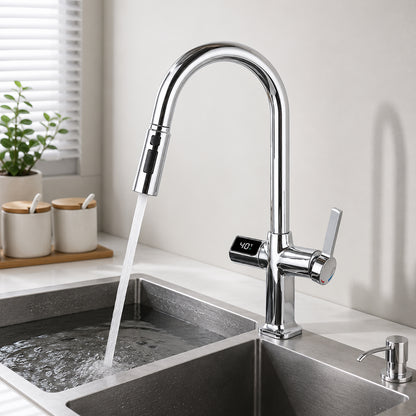 Digital Display Pull-Out Kitchen Faucet with 3 Spray Modes