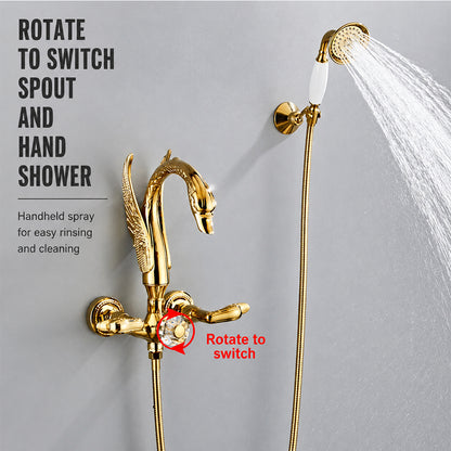 Luxury Wall Mounted Bathtub Faucet Swan Double Handle Bath Shower Faucet Water Tap