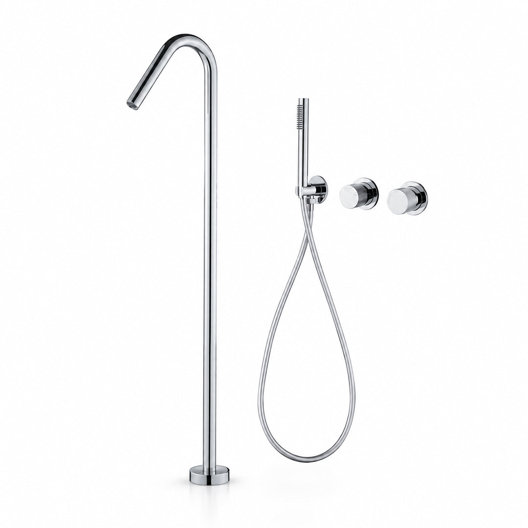 Floor-Mounted Bathtub Faucet with Concealed Controls and Handheld Shower