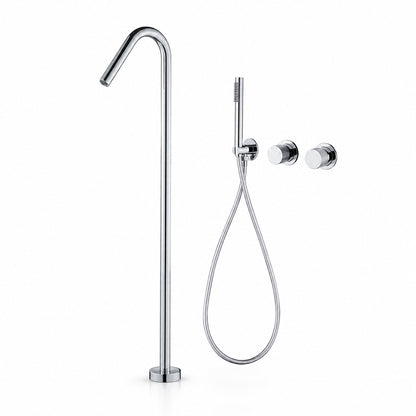 Floor-Mounted Bathtub Faucet with Concealed Controls and Handheld Shower