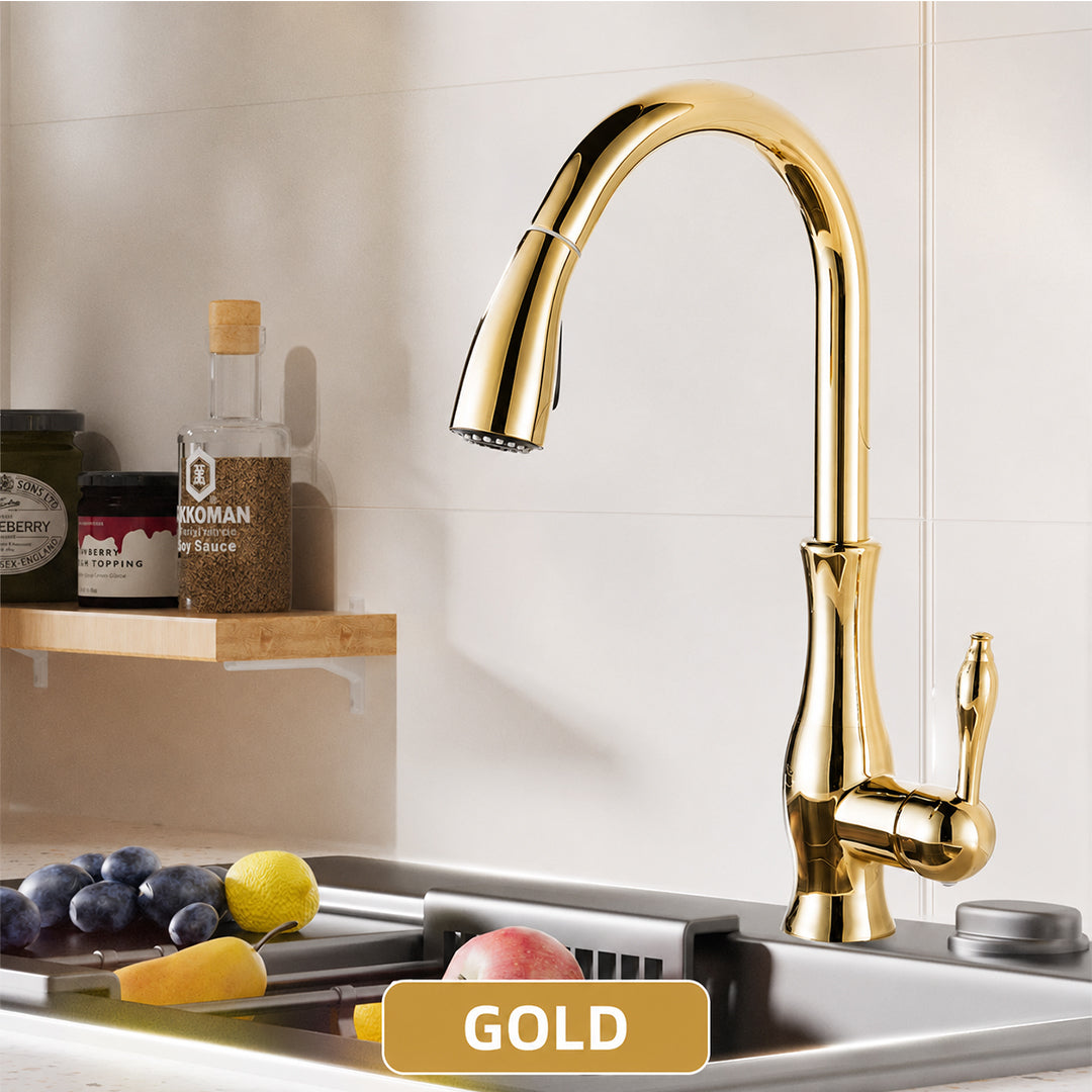 High-Arc Pull-Out Kitchen Faucet with Dual-Function Sprayer and 360° Swivel Spout