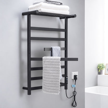 Electric Heated Towel Rack with Top Shelf & Rotating Bars – Plug-In Towel Warmer
