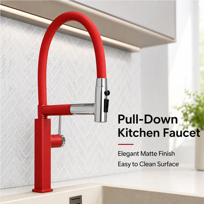 Pull-Down Kitchen Faucet with Flexible Spout and Single Handle