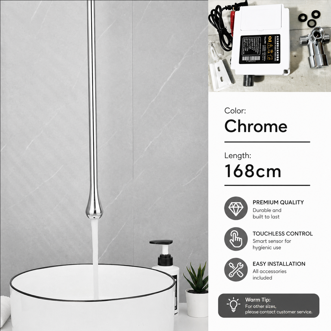 Luxury Smart Sensor Hanging Faucet – Custom Length Touchless Basin Faucet for Modern Bathroom Sink