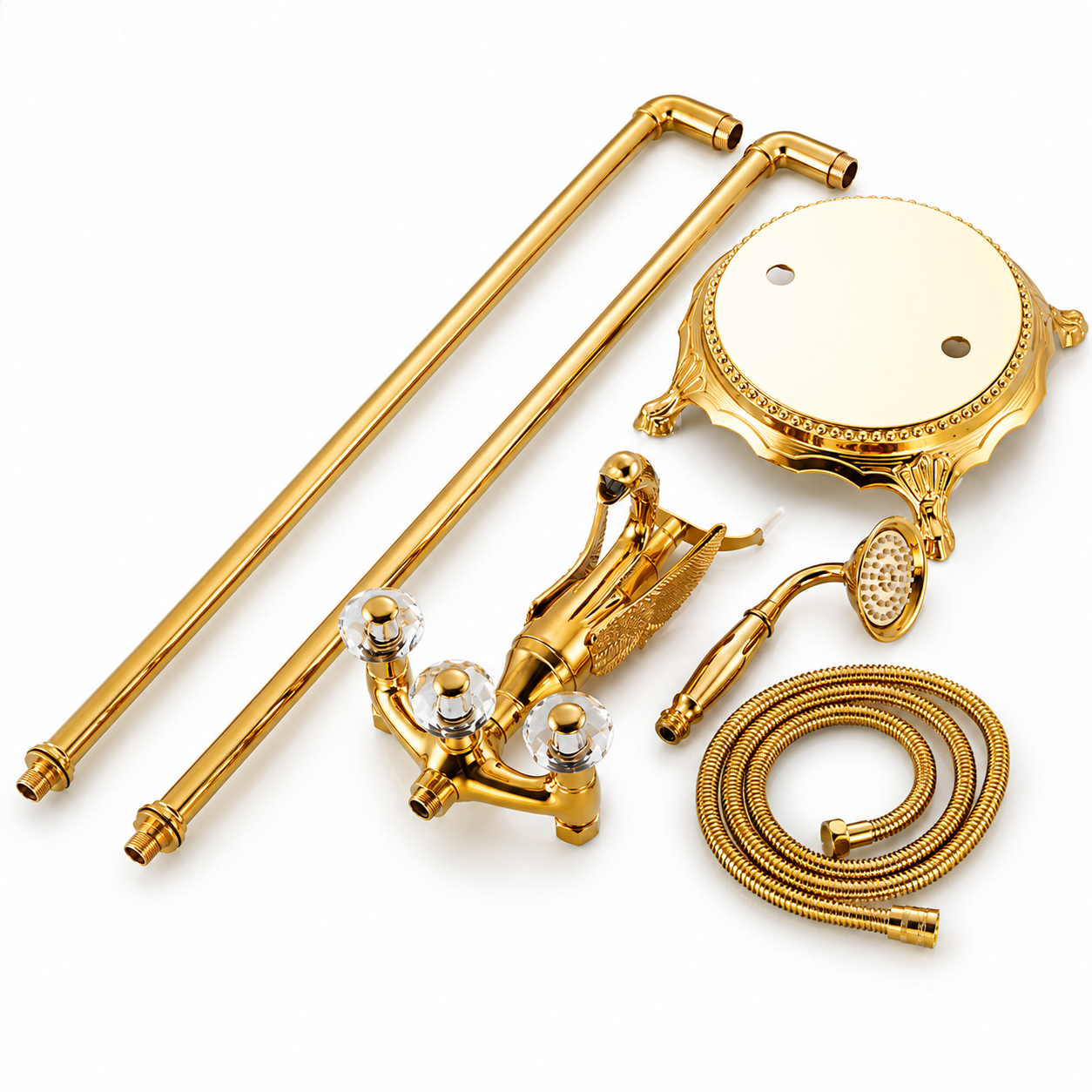 Luxury Swan Freestanding Bathtub Faucet with Handheld Shower  Polished Gold Finish