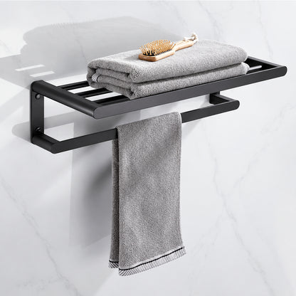 Black Wall-Mounted Bathroom Hardware Set with Towel Racks, Corner Shelves & Toilet Accessories