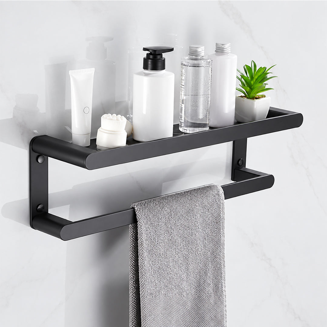 Black Wall-Mounted Bathroom Hardware Set with Towel Racks, Corner Shelves & Toilet Accessories