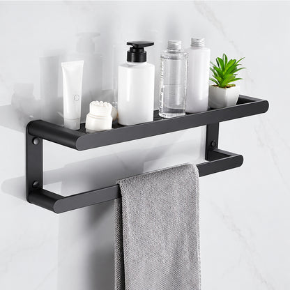 Black Wall-Mounted Bathroom Hardware Set with Towel Racks, Corner Shelves & Toilet Accessories