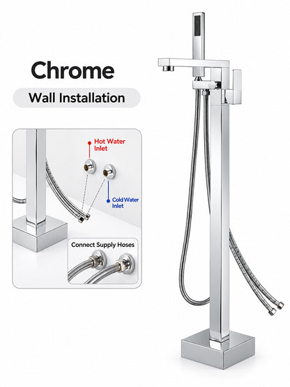 Bathroom Tub Faucet with Hand Shower Bathtub Faucet – Floor or Wall Inlet Installation