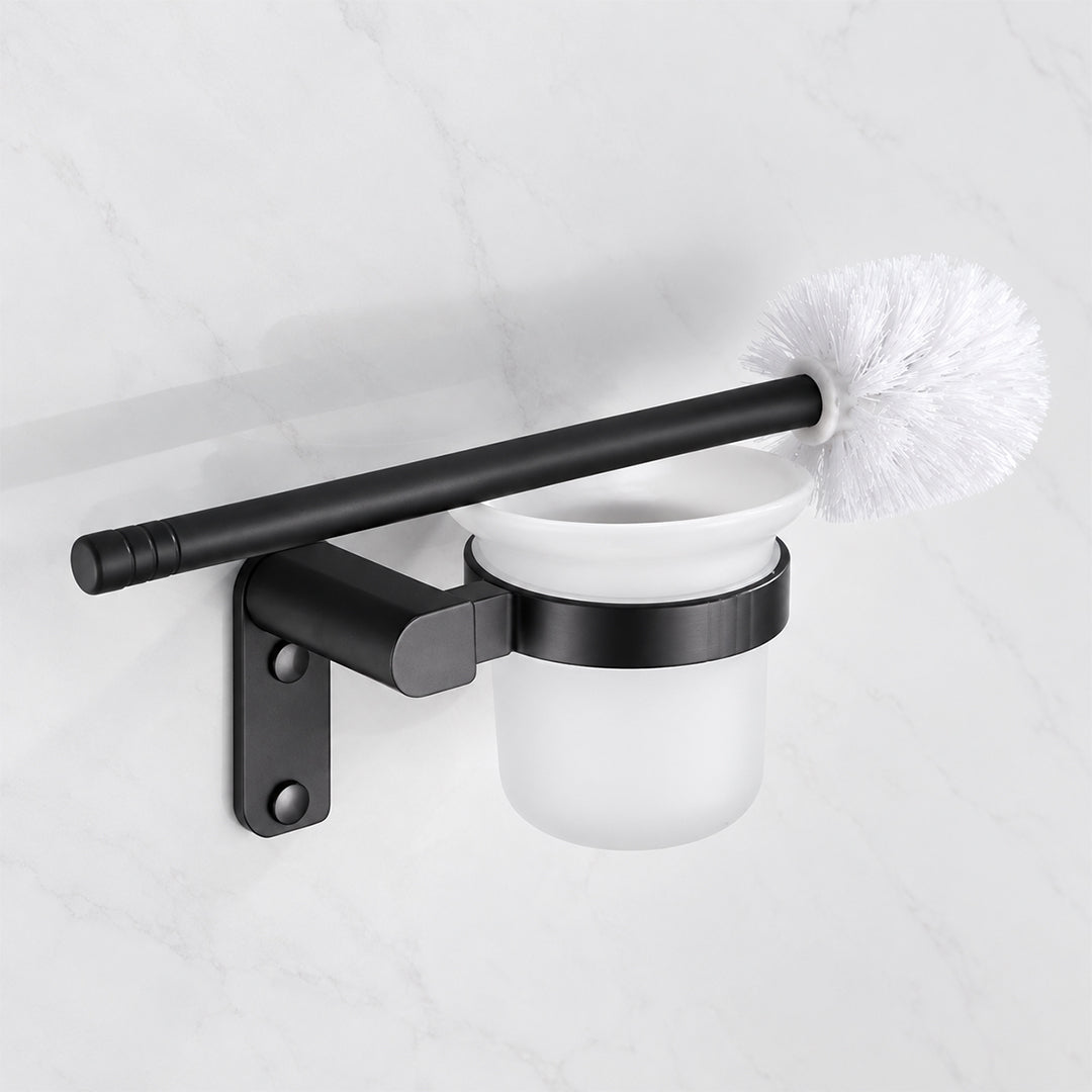 Black Wall-Mounted Bathroom Hardware Set with Towel Racks, Corner Shelves & Toilet Accessories