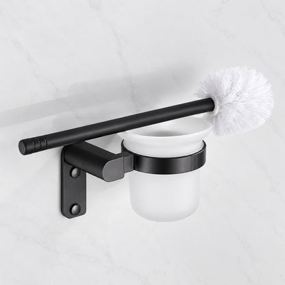 Black Wall-Mounted Bathroom Hardware Set with Towel Racks, Corner Shelves & Toilet Accessories